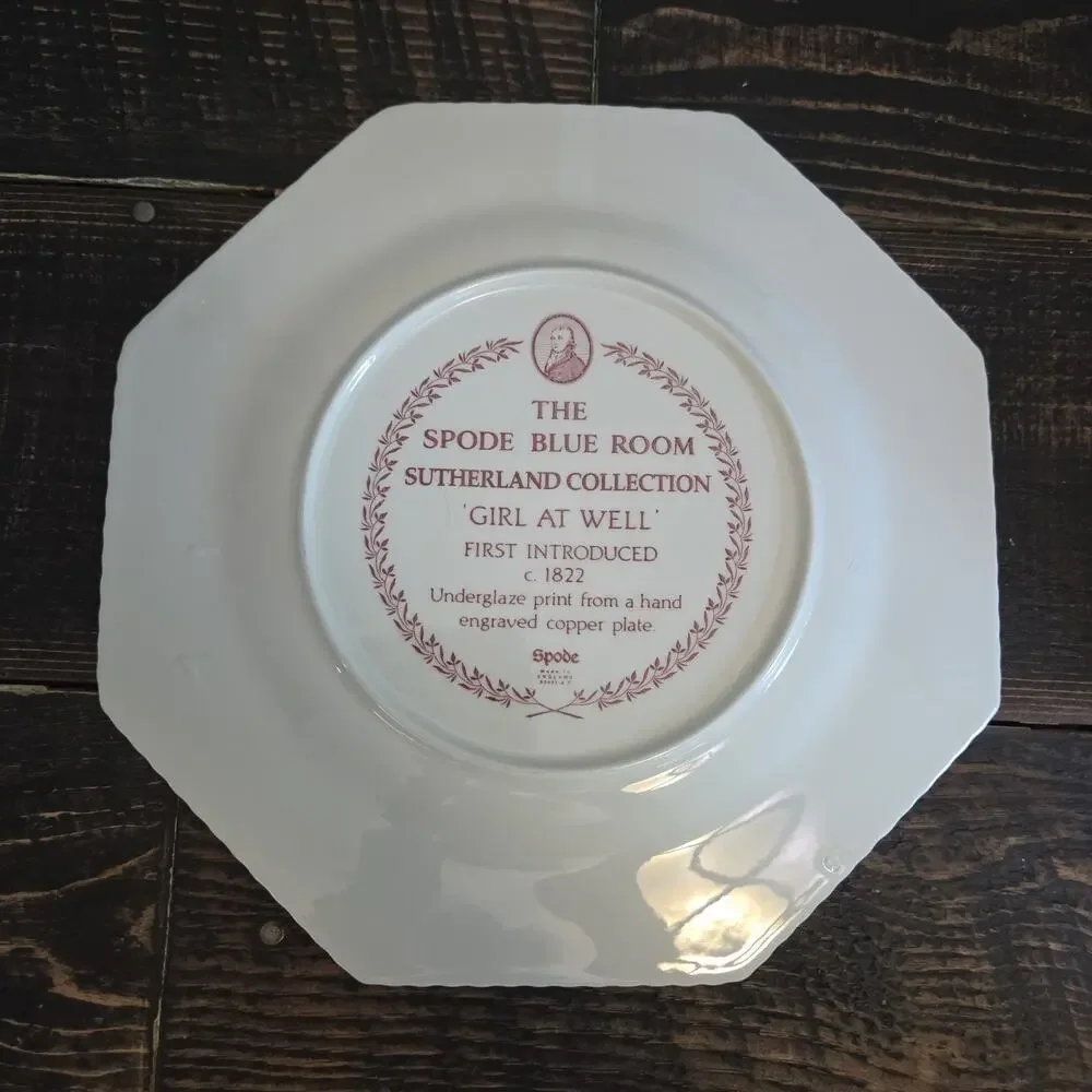 Spode Archive Sutherland Collection Girl at Well Octagonal Red Dinner Plate 9.5